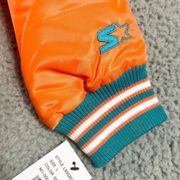 Starter Miami Dolphin Jacket Mens Large Orange Blue Varsity Bomber Super Bowl - Picture 3 of 12